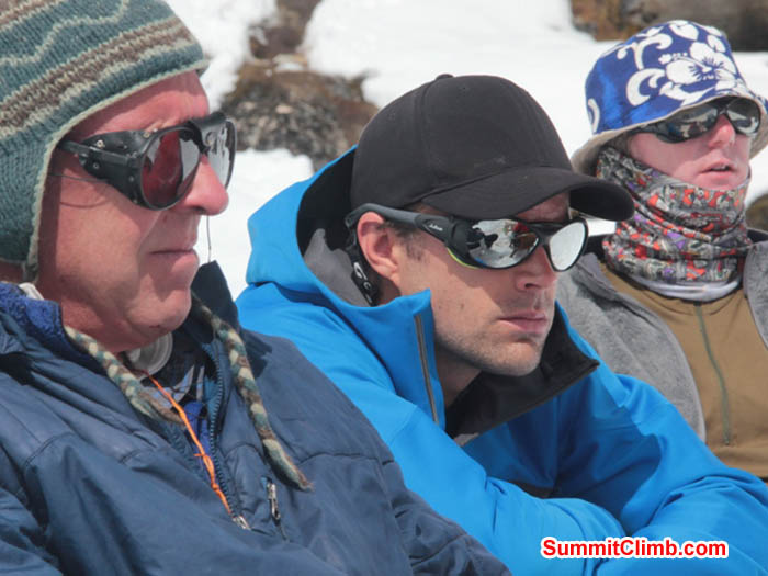 Dan, Jim and Tim at the prayer ceremony in basecamp. Sarabjit Bhooee Photo.