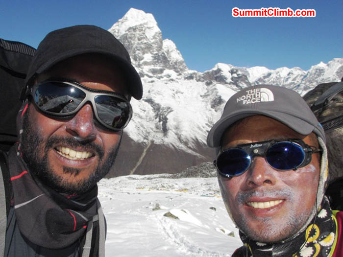 Saz and Tenji in Ama Dablam basecamp. Photo Sarabjit Bhooee.