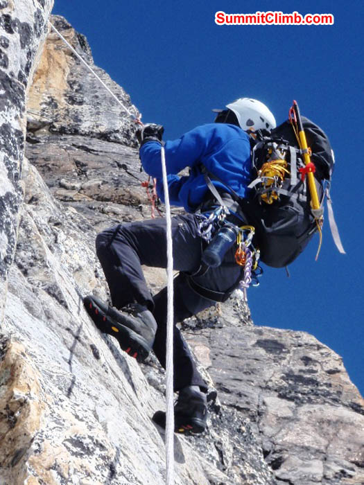 Saz on the crux pitch in the infamous Yellow Tower. James Barritt.
