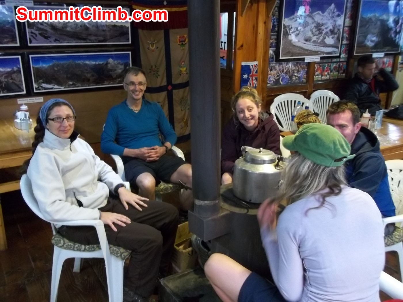 Team member resting in warm tea house.