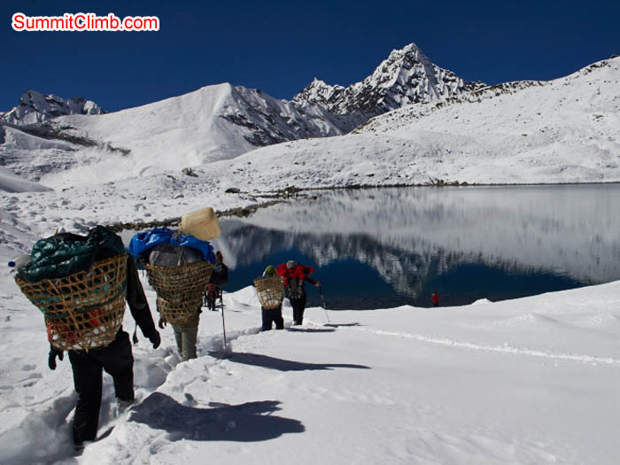 Porters at Panch Pokhari, on the way to crossing the Amphu Labtsa. Felix Berg Photo