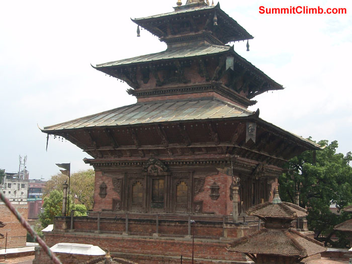 The Taleju Temple is a large temple in the Hanuman Dhoka Durbar Square.  The temple is an oddity among temples in Nepal as it opens its doors to the public only once a year, on Maha Navami during Navarati.  Photo Christina Kristensen