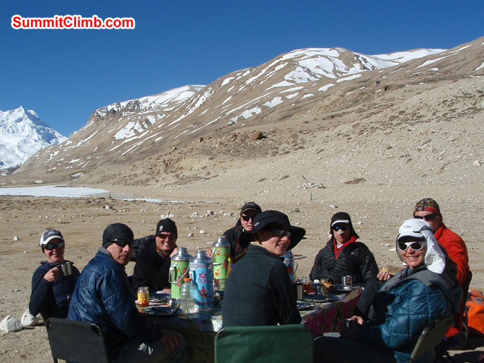 Team at Base camp having breakfast. Photo Christina Kristensen