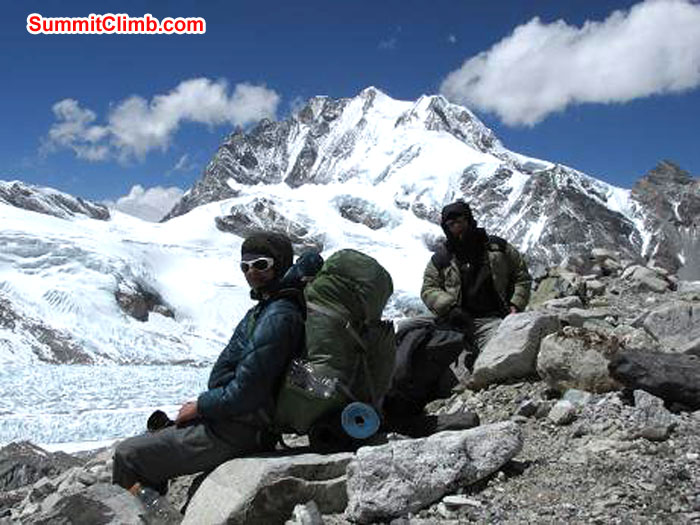 Deb and Wayne resting and enjoying the views on their way to Advanced Base Camp.Photo John Martersteck