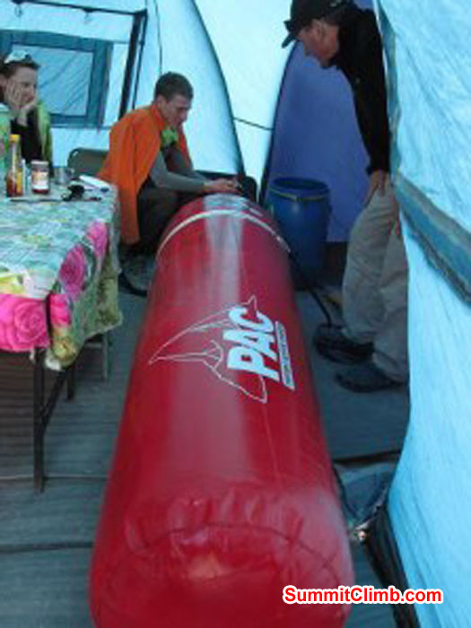 Deb inside the filled gamow bag. My pulse ox went from 84 to 98 in just a matter of minutes!Photo John Martersteck