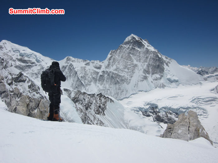 View of Ngojumba Kang from Cho Oyu Camp 1. Photo John & Debbie