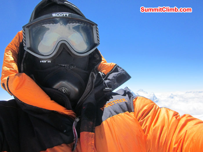 Self shot on summit of Cho Oyu by John. Photo John.