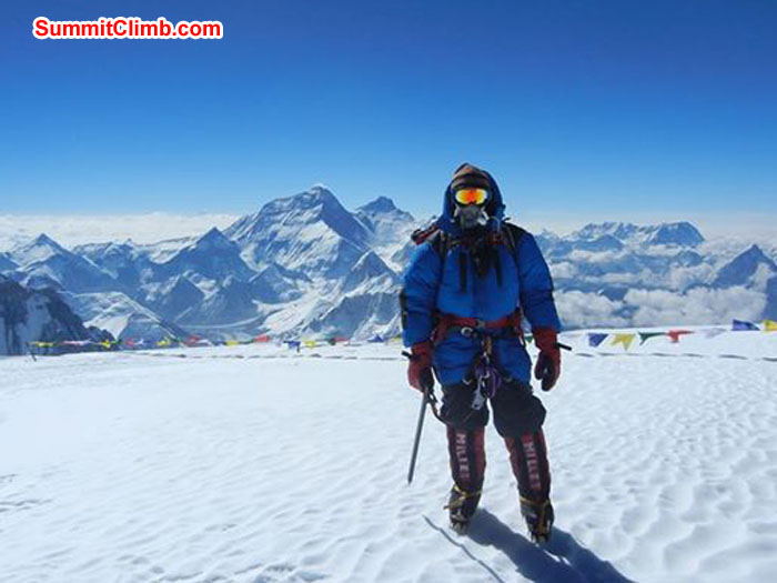 Summit of Cho Oyu by Holly Budge. Behind Mount Everest, Lhotse and many mores. Photo Holly Budge