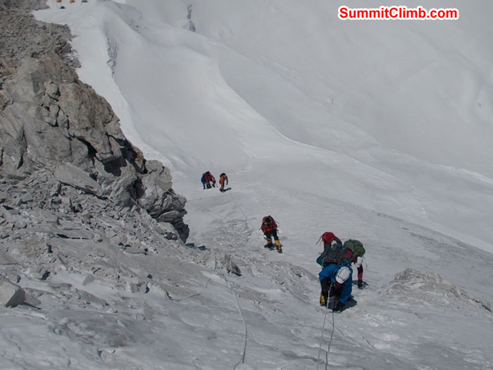 Members using fixed rope while going up to Camp 2. Photo Wayne Herrick.