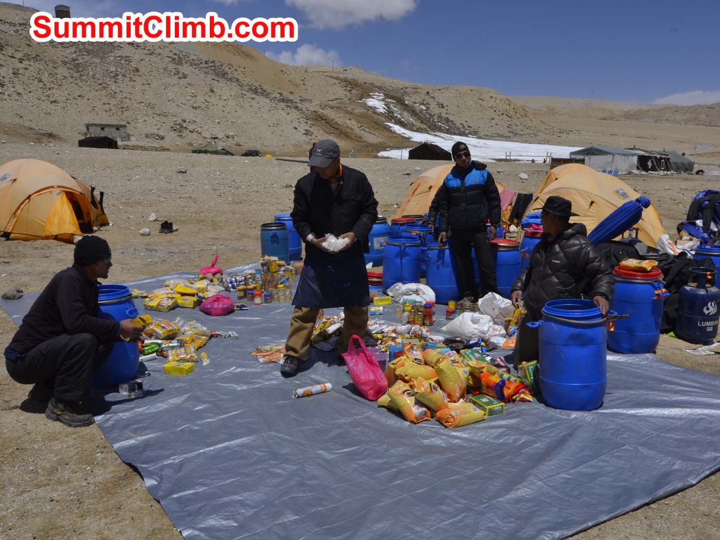Kitchen staff packing at Cho Oyu's 'chinese' basecamp. Dmitri Nichiporov photo