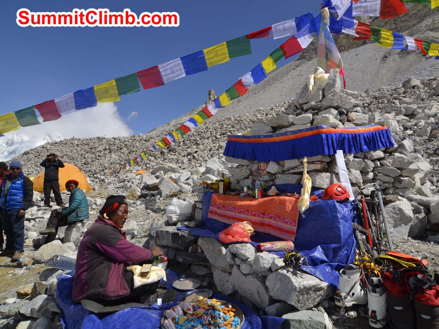 Tibetan Lama leads prayer ceremony at basecamp. Dmitri Nichiporov photo