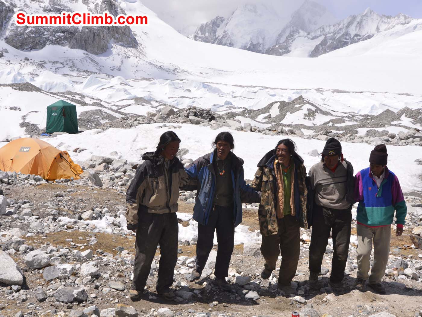 Tibetan Yakpas dance during the prayer ceremony at advanced basecamp. Dmitri Nichiporov Photo
