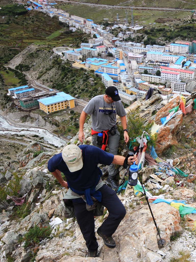 Kaley and Stu climbing a peak above Nyalam town. Christoph Forster Photo