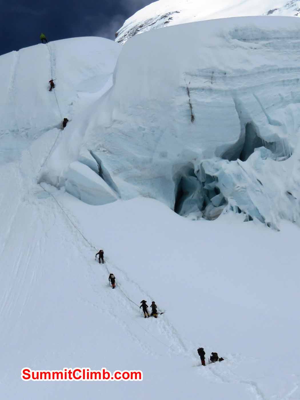 Climbers Steve Janke and Troy Bacon in line to climb the Ice Cliff by Kaley Erickson