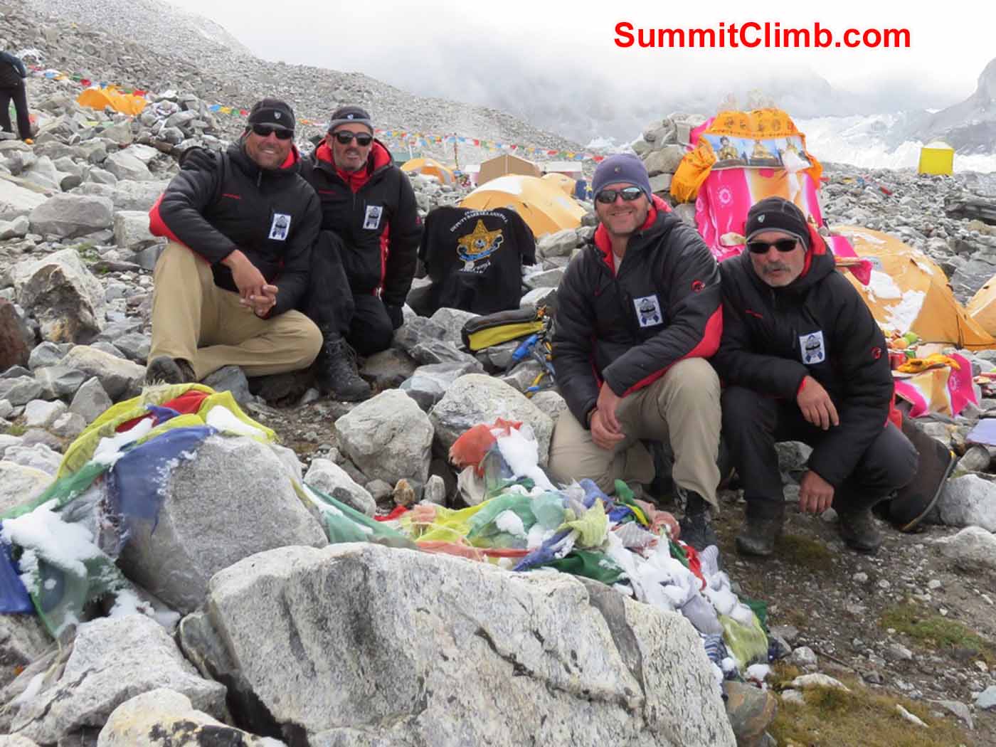 Cops on Top climbers Steve Janke, Stu Frink, Troy Bacon and Kaley Erickson at Advance Base Camp by Kaley Erickson.