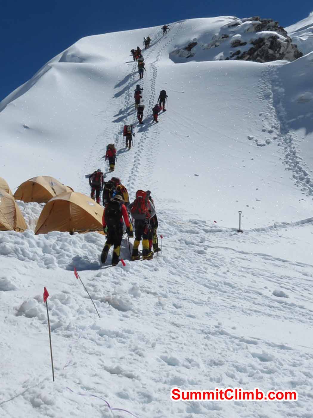 Expedition members getting ready to climb to Camp 1.5 by Kaley Erickson