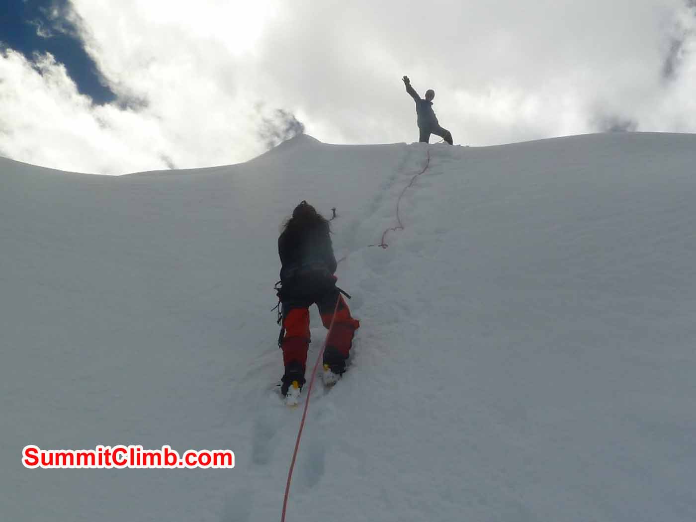 Tensing and Marina and Ice training wall at ABC - photo by Tsewang Sherpa