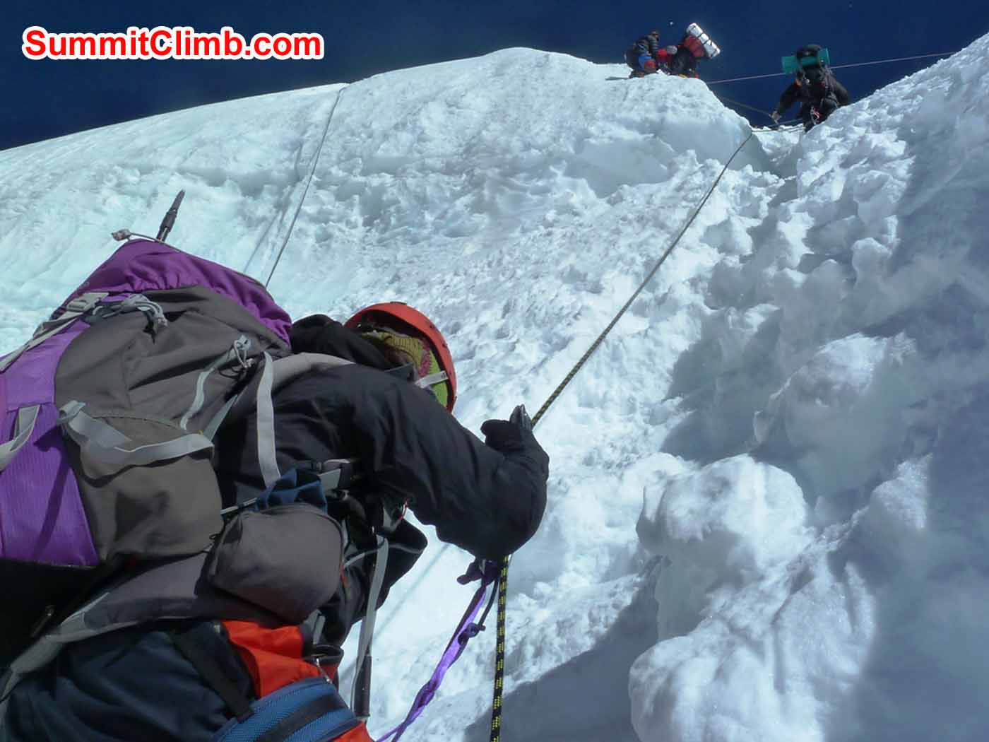 Marina, Andre, and Allen in the ice step. Jangbu Sherpa Photo
