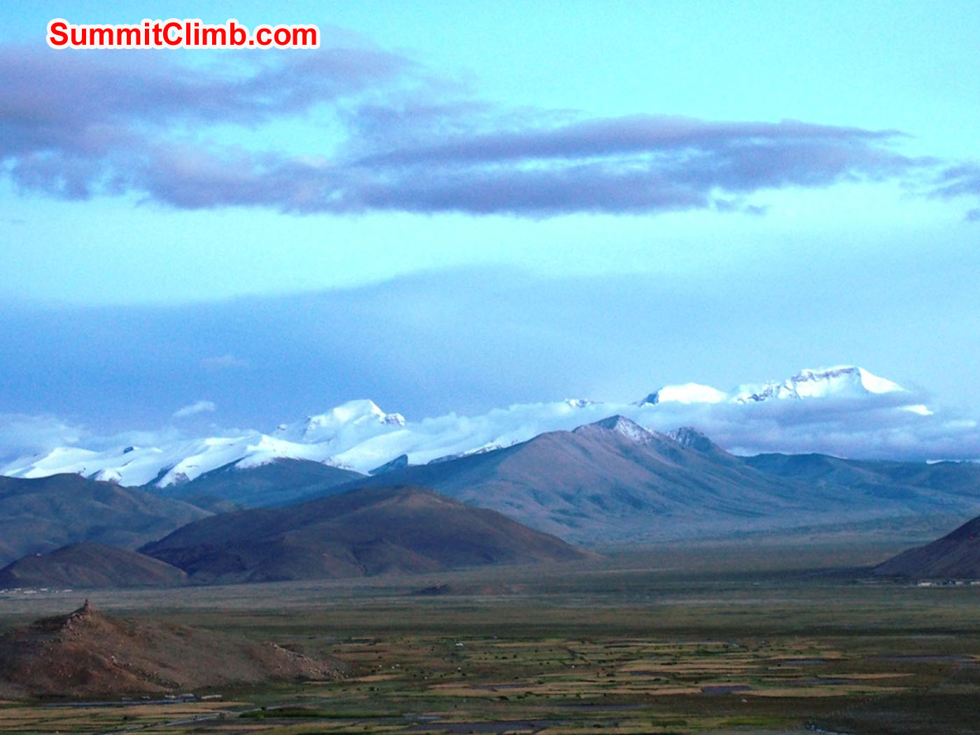 Green fields and blue skies around Tingri after summiting. Alan Barclay Photo