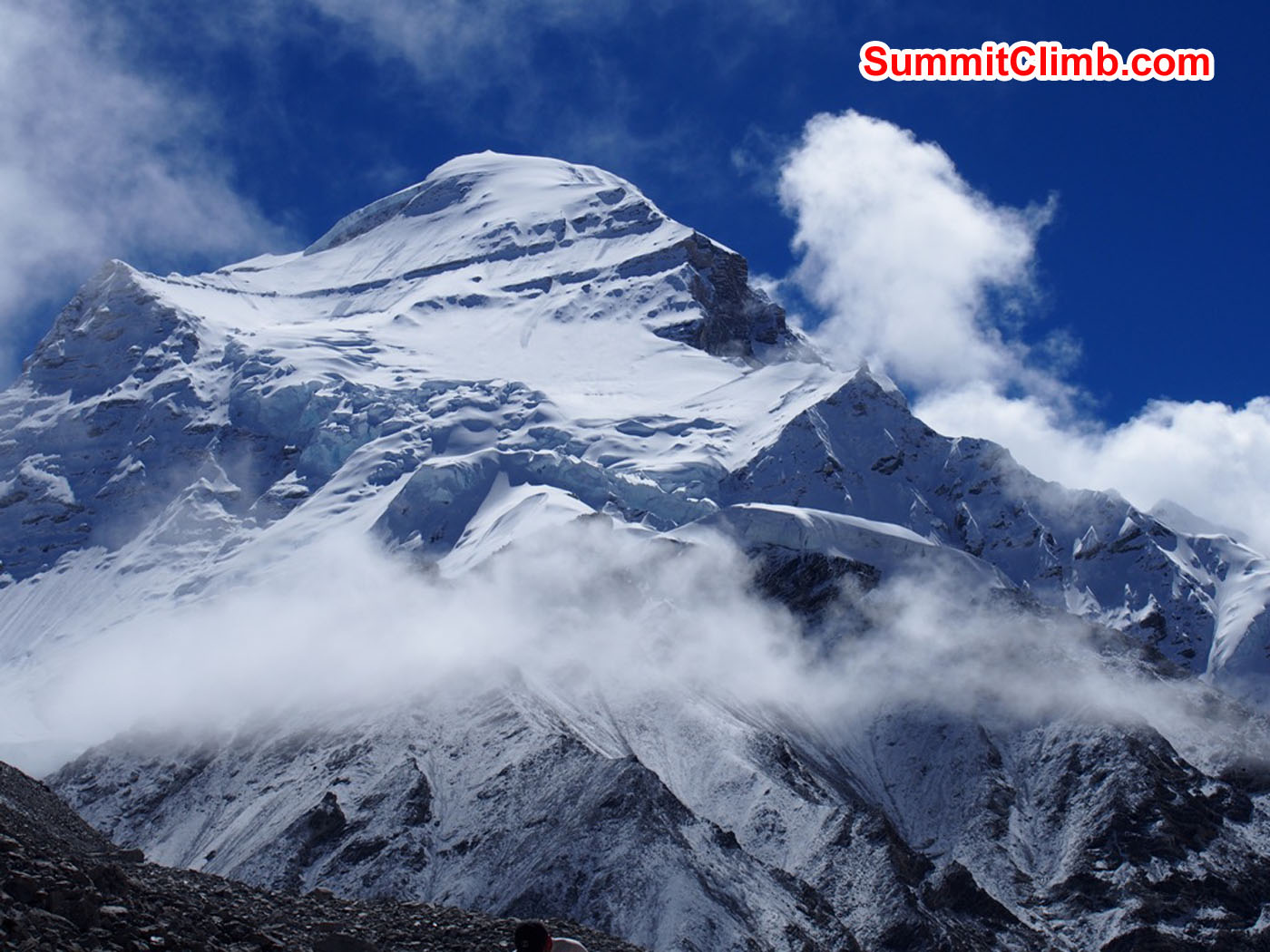 Mighty Cho Oyu towers above advanced basecamp. Alan Barclay Photo