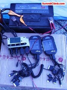 Charging system in basecamp. Photo Matti Sunell Charging system in basecamp. Photo Matti Sunell