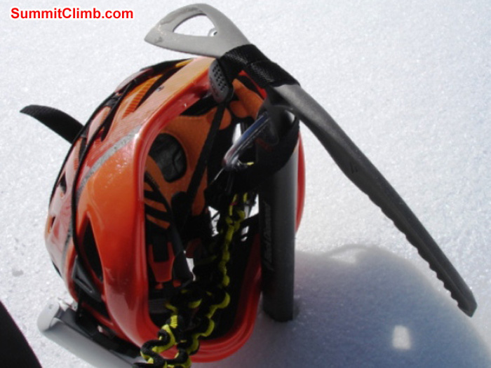 Helmets and iceaxes are required for this climb. James Grieve Photo