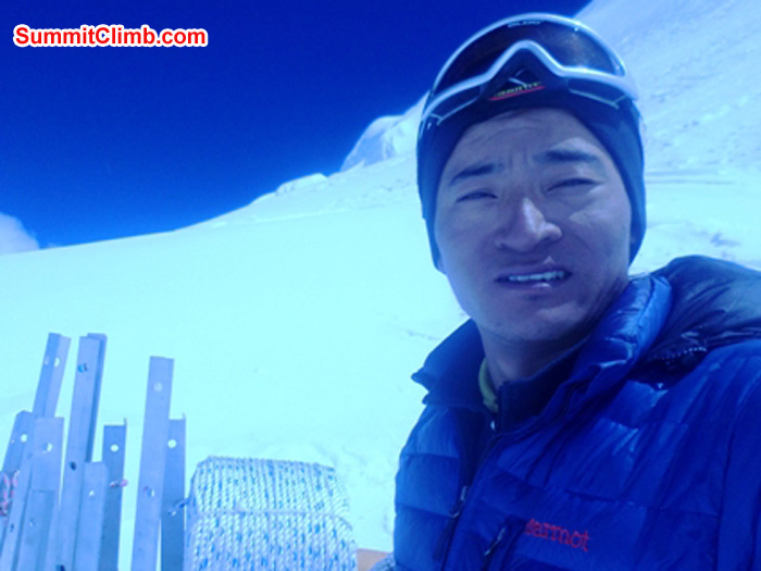 Ang Pasang and our team reached Camp 2 and made a cache of equipment, rope and snow bars. Photo by Jangbu Sherpa