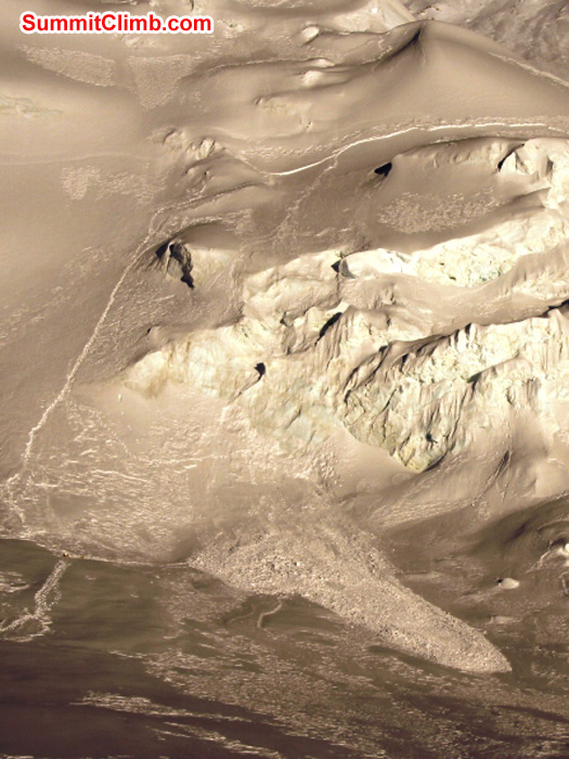 Avalanche tragedy above camp 1.5 . Climbers triggered it at the top f the photo and they were swept over the ice cliffs in the center. Photo by Matti Sunell Avalanche tragedy above camp 1.5 . Climbers triggered it at the top f the photo and they were swept over the ice cliffs in the center. Photo by Matti Sunell