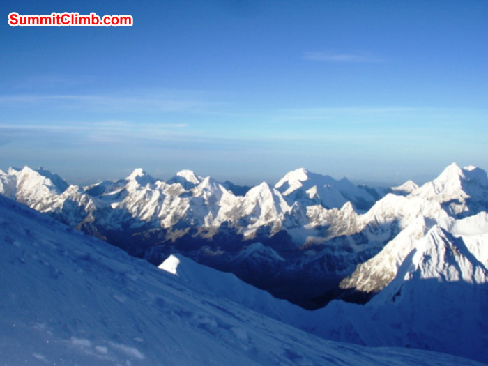 Mera, Numbur, and Kwangde Peak seen at sunrise on 26 September. James Grieve Photo