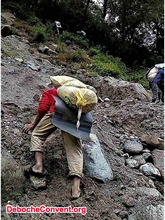 Harvesting sand for concrete on slopes prone to landslides.