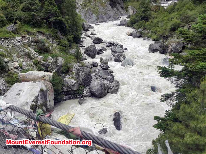 River seen from suspension bridge