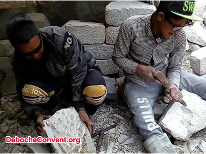 Stonecutters shape building stones. Each can produce about three stones a day