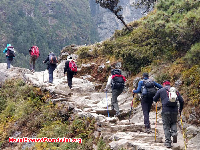 Team and young monks are in tea house