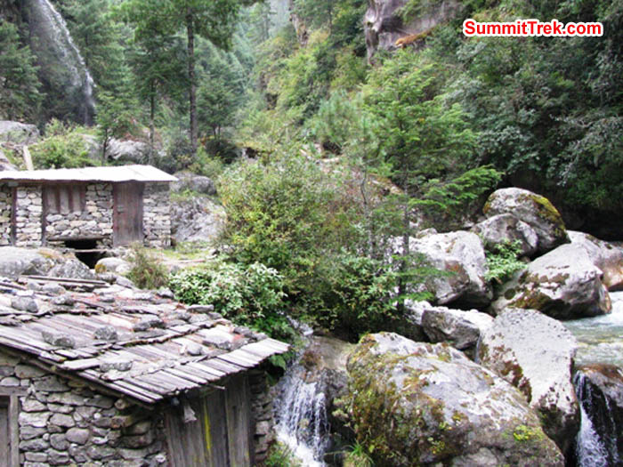 Waterfalls and grist mills along the trail to Everest. Photo by Ron and Dee Haberern