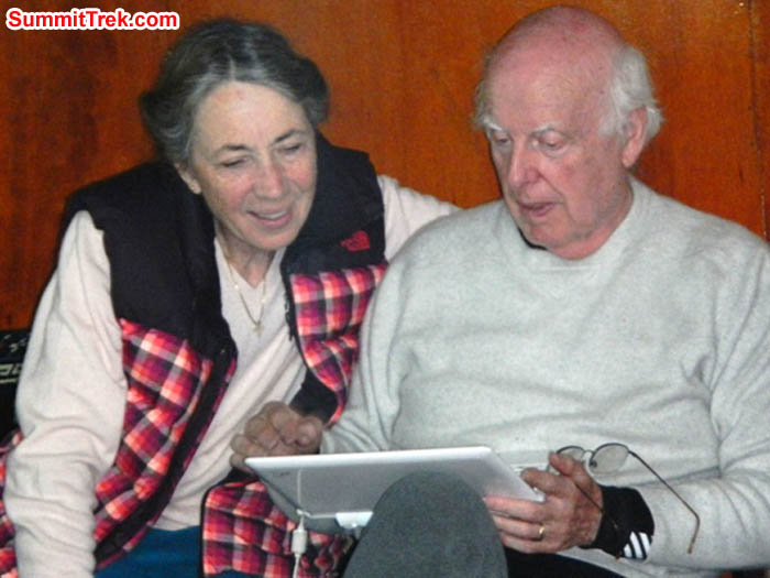 Rosemary and David typing the blog. Sangeeta Sindhi Photo