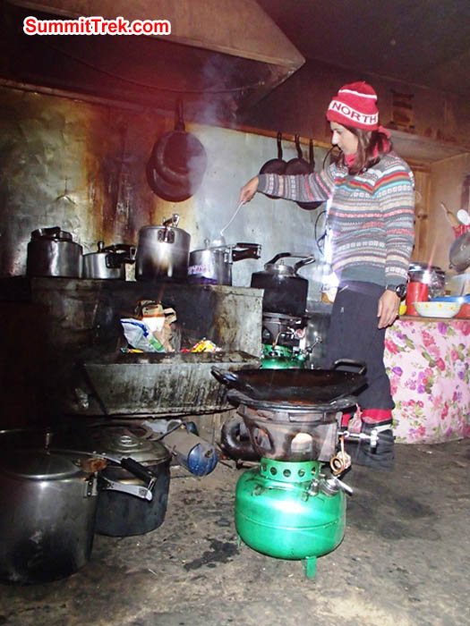 Sangeeta prepares Dal - lentils for the team in Mingo Lodge. Maggie Noodle Photo