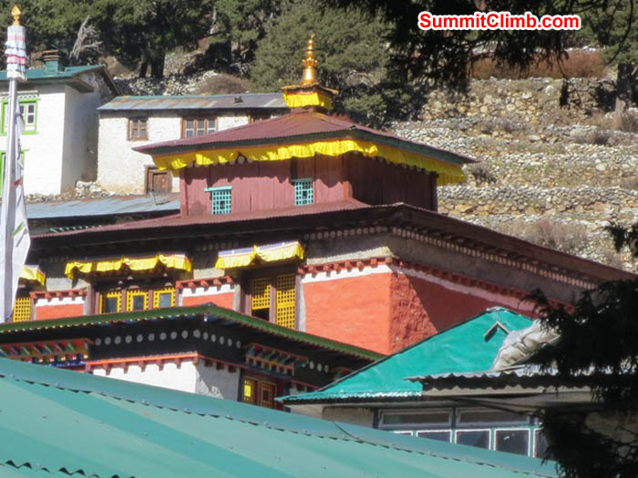 Pangboche's 600 year old temple rises above the rooftops of the village. Hannah Rolfson Photo