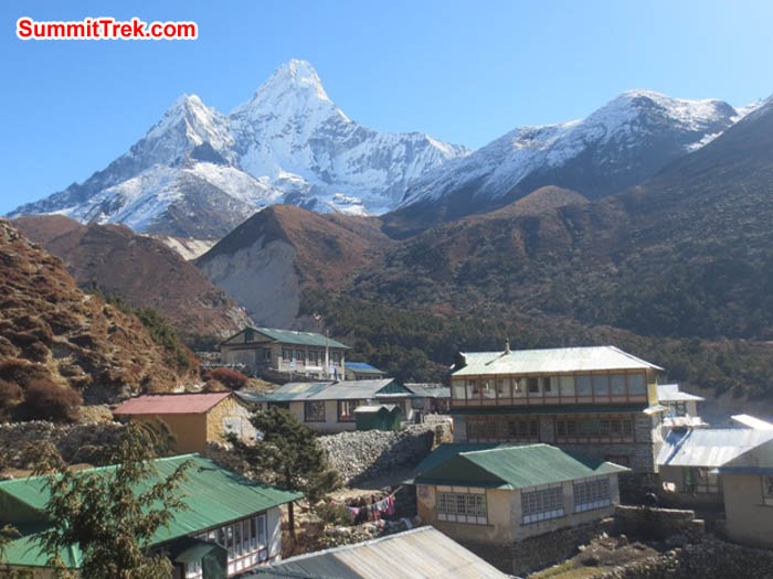 Mount Ama Dablam towers above Pangboche village. Hannah Rolfson Photo