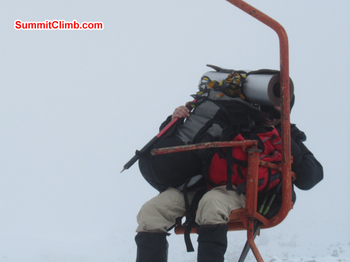 Transporting gear, form top of last tram terminal, to just below barrel Huts