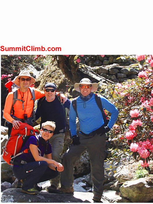 Slavo, Kieran, Scott, and Monika amongst the rhododendron trees. Violetta Pontinen Photo.