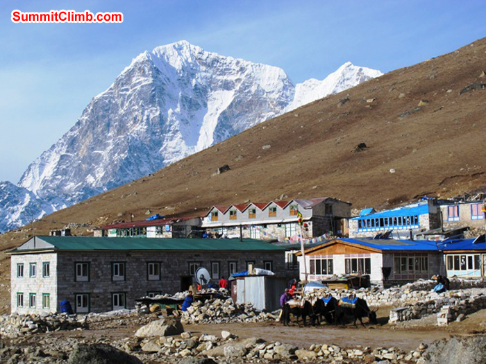 Tiny village of Lobuche with Mount Taboche in the background. Monika Witkowska Photo.JPG Tiny village of Lobuche with Mount Taboche in the background. Monika Witkowska Photo.JPG
