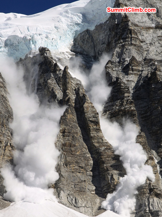 Twin avalanches rip down from Mount Lingtren into Everest basecamp. Monika Witkowska Photo Twin avalanches rip down from Mount Lingtren into Everest basecamp. Monika Witkowska Photo