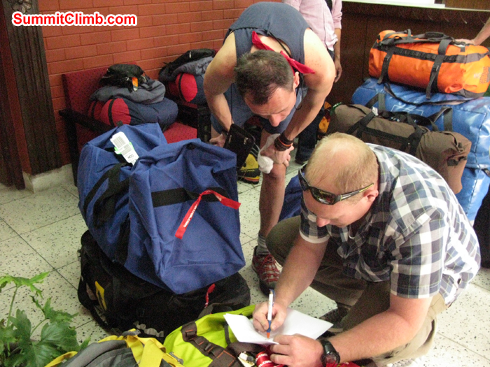 Arnold leader for Everest North organizing the baggage going with Expedition. Photo Rares Voda