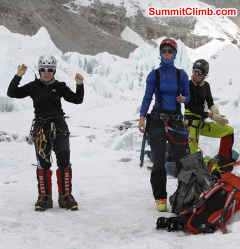 Violetta, Sandra, and Anne-Mari enjoying a beautiful day of ice climbing practice. Monika Witkowska Photo. Violetta, Sandra, and Anne-Mari enjoying a beautiful day of ice climbing practice. Monika Witkowska Photo.