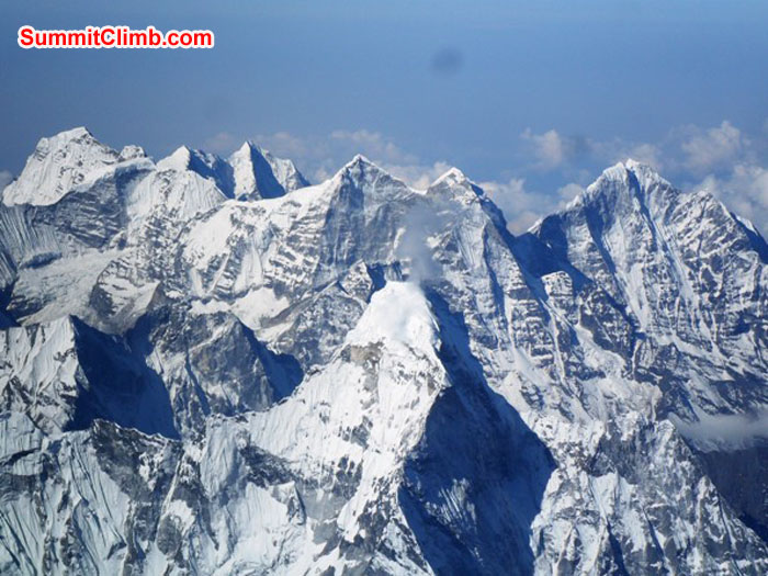 Mount Ama Dablam in foreground, Thamserku, Kusum Kanguru, and Kangtega in background. Photo by Pasang Sherpa.JPG