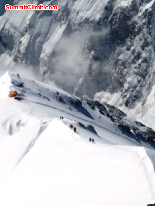 The Balcony on Mount Everest, with tents and clmbers. Monika Witkowska Photo. The Balcony on Mount Everest, with tents and clmbers. Monika Witkowska Photo.