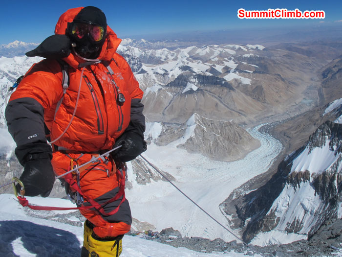 Martin on the way back after summit. We used fixed rope. Photo Chris Bailley