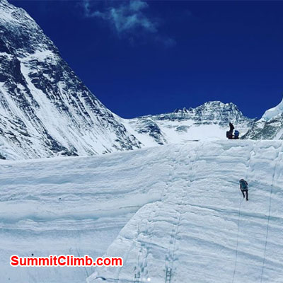 Camp 1 with Mount Lhotse in background.