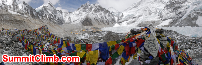 Basecamp panaroma at trekkers rock. Mike Fairman Photo