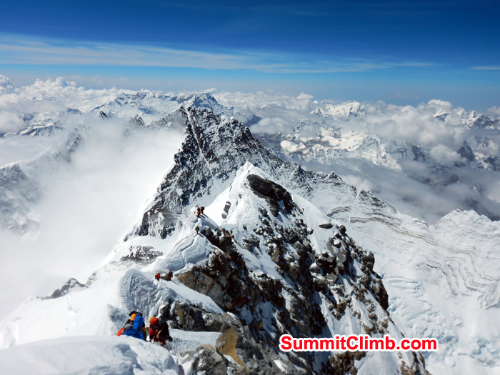Climber working on Hillary step seen from Top